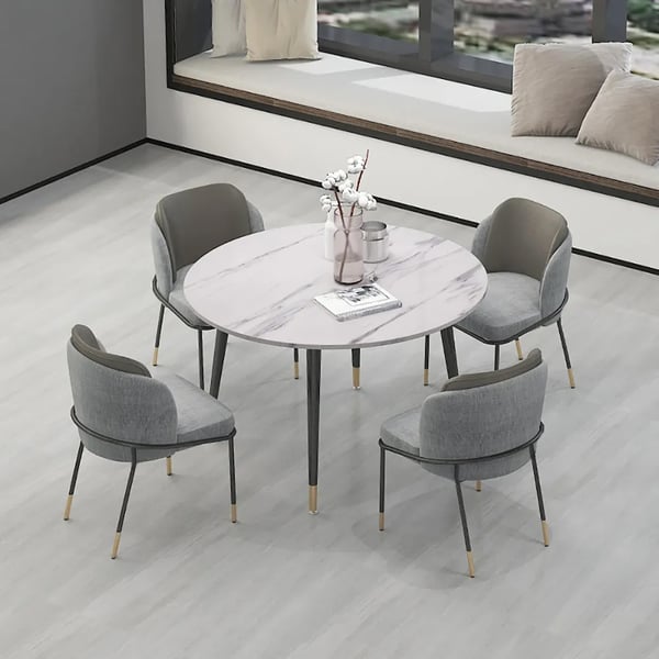 Chaise de salle à manger moderne rembourrée en lin, chaise de salle à manger grise avec accoudoirs (Ensemble de 2)