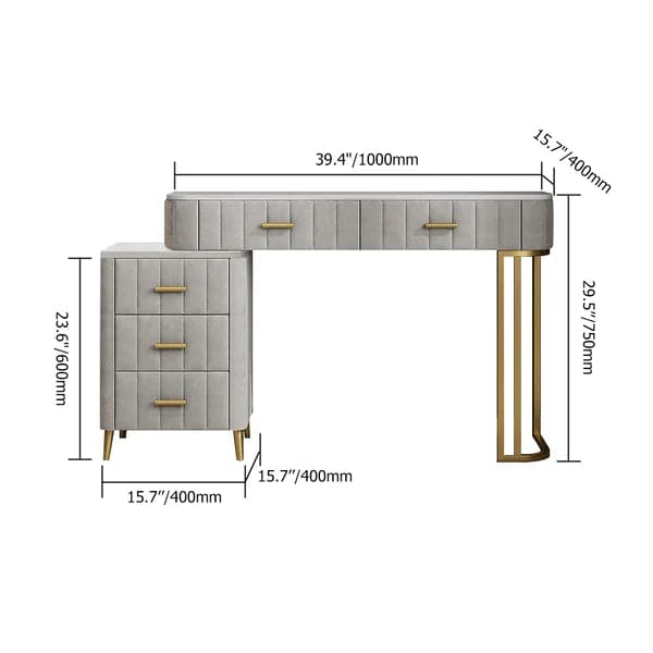 Table de maquillage moderne rembourrée en velours, coiffeuse extensible avec armoire