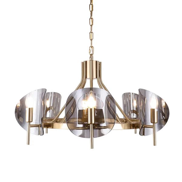 Modern Wagon Wheel 6-Light Chandelier Glass and Steel Frame