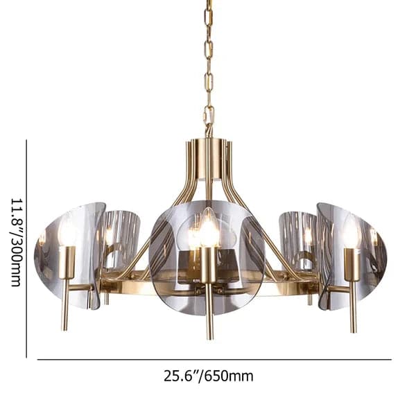 Modern Wagon Wheel 6-Light Chandelier Glass and Steel Frame