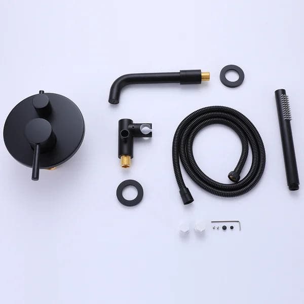 Modern Wall-Mount Matte Black Bathtub Filler Faucet with Handshower Solid Brass