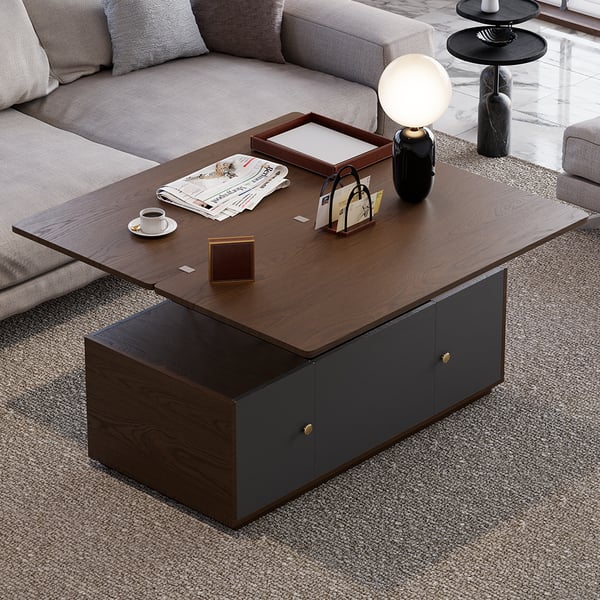 Modern Walnut Multi-functional Rectangle Lift-top Coffee Table Extendable with Storage