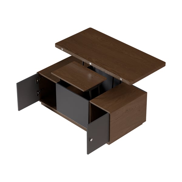 Modern Walnut Multi-functional Rectangle Lift-top Coffee Table Extendable with Storage