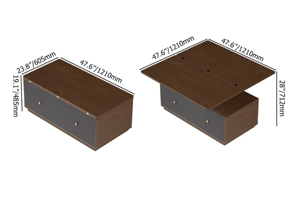 Modern Walnut Multi-functional Rectangle Lift-top Coffee Table Extendable with Storage