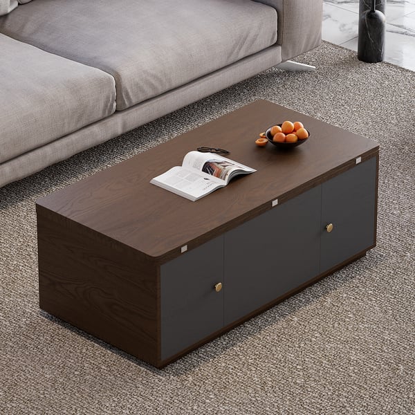 Modern Walnut Multi-functional Rectangle Lift-top Coffee Table Extendable with Storage