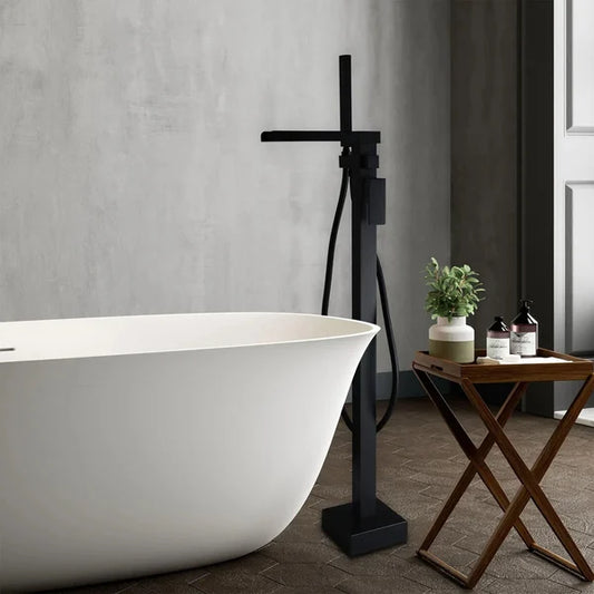 Robinet de baignoire de salle de bains cascade moderne avec pulvérisation à main en laiton massif noir mat