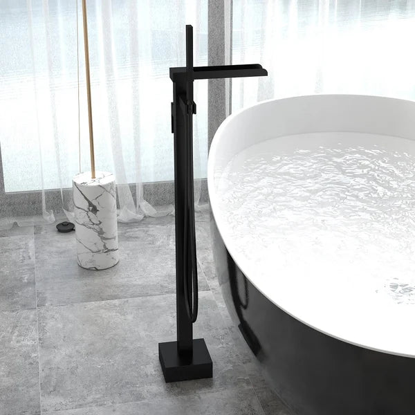 Robinet de baignoire de salle de bains cascade moderne avec pulvérisation à main en laiton massif noir mat