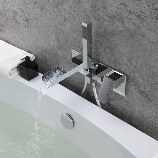 Robinet de remplissage de baignoire mural cascade moderne et douchette en laiton massif chromé