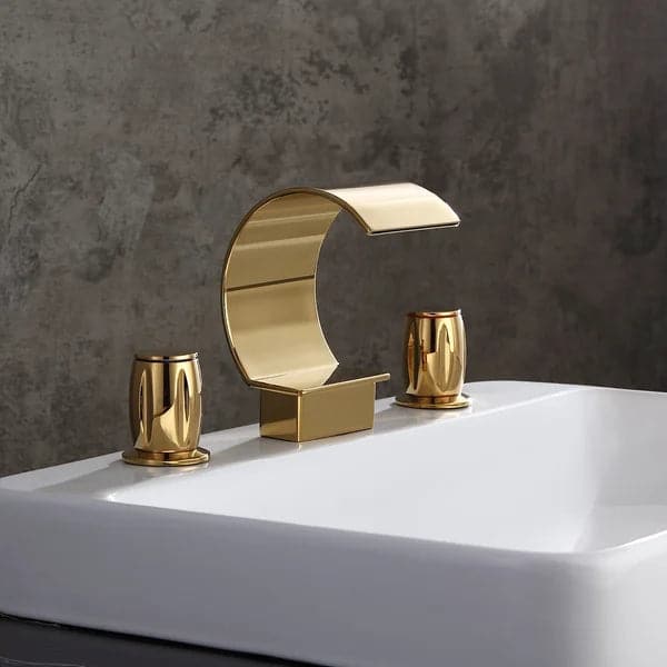 Robinet de lavabo de salle de bain moderne à 2 poignées en laiton massif doré
