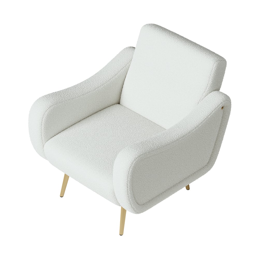 Modern White Boucle Accent Chair Armchair with Metal Leg in Gold