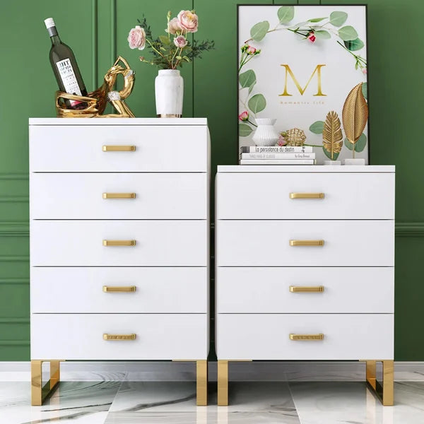 Modern White Chest with 4-Drawer Gold Legs in Large