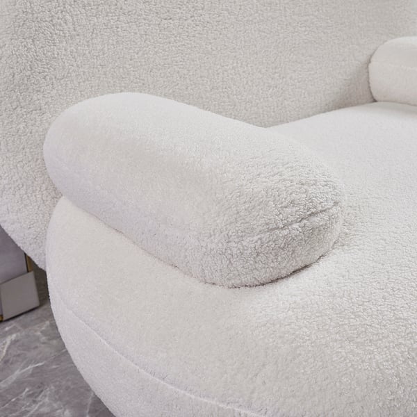 Chaise d'appoint moderne en boucle crème blanche avec pouf ottoman, chaise longue avec repose-pieds