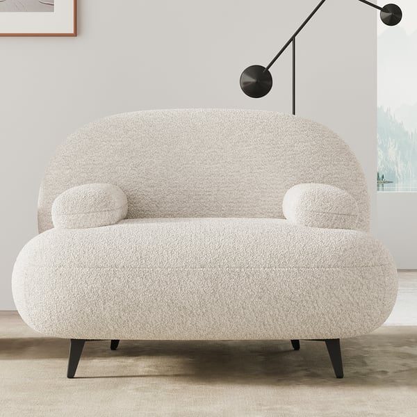 Chaise d'appoint moderne en boucle crème blanche avec pouf ottoman, chaise longue avec repose-pieds