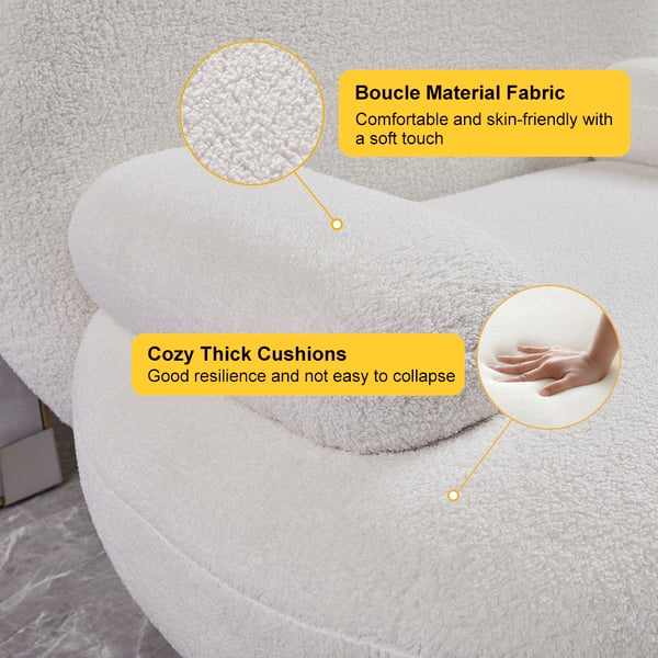 Modern White Cream Boucle Accent Chair with Pouf Ottoman Set Lounge Chair with Footstool