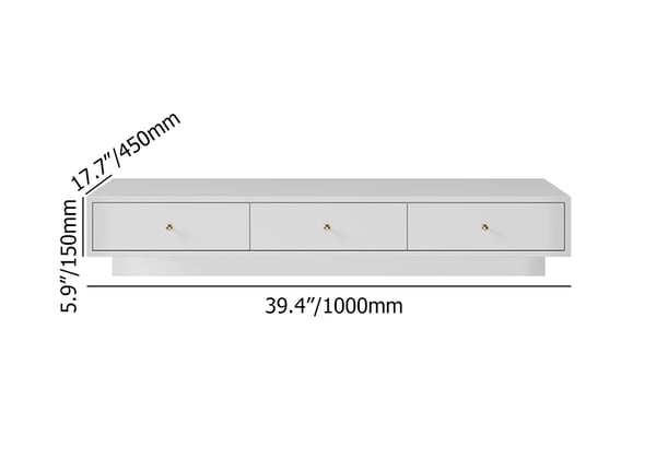 Modern White Floating Desk with Drawers Wall Mounted Desk in Pine Wood Frame