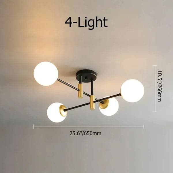 Modern White Glass 4-Light Semi-Flush Mount Chandelier