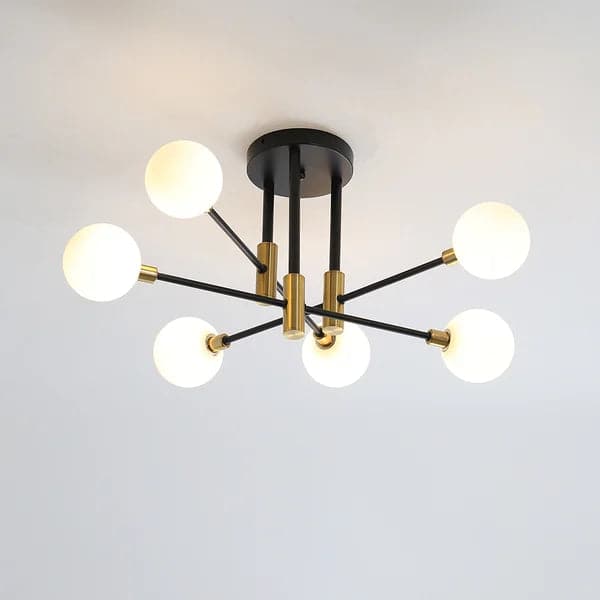 Modern White Glass 6-Light Semi-Flush Mount Chandelier