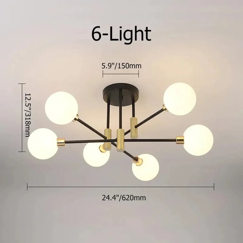 Modern White Glass 6-Light Semi-Flush Mount Chandelier