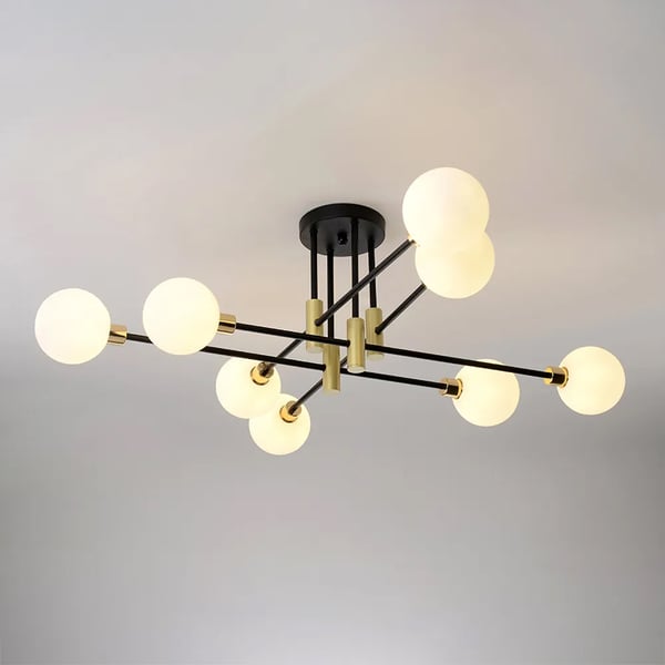 Modern White Glass 8-Light Semi-Flush Mount Chandelier