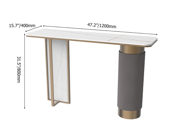 Table console d'entrée moderne en or blanc, dessus en pierre frittée