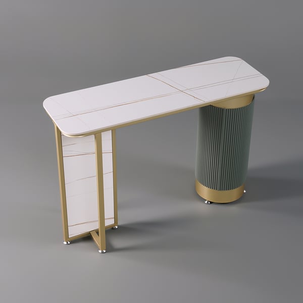 Table console d'entrée moderne en or blanc, dessus en pierre frittée