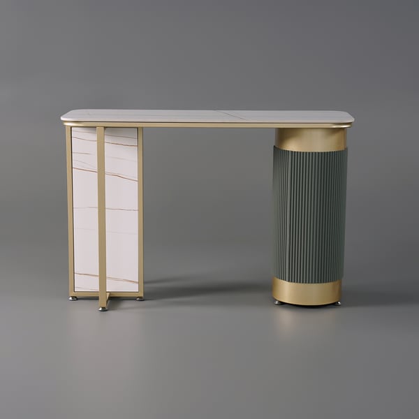 Table console d'entrée moderne en or blanc, dessus en pierre frittée