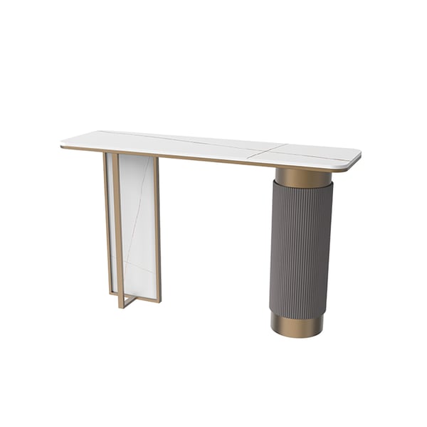 Table console d'entrée moderne en or blanc, dessus en pierre frittée