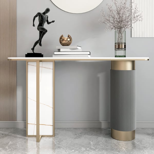 Modern White Gold Entryway Console Table Sintered Stone Top