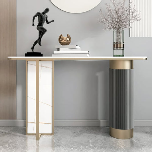 Table console d'entrée moderne en or blanc, dessus en pierre frittée
