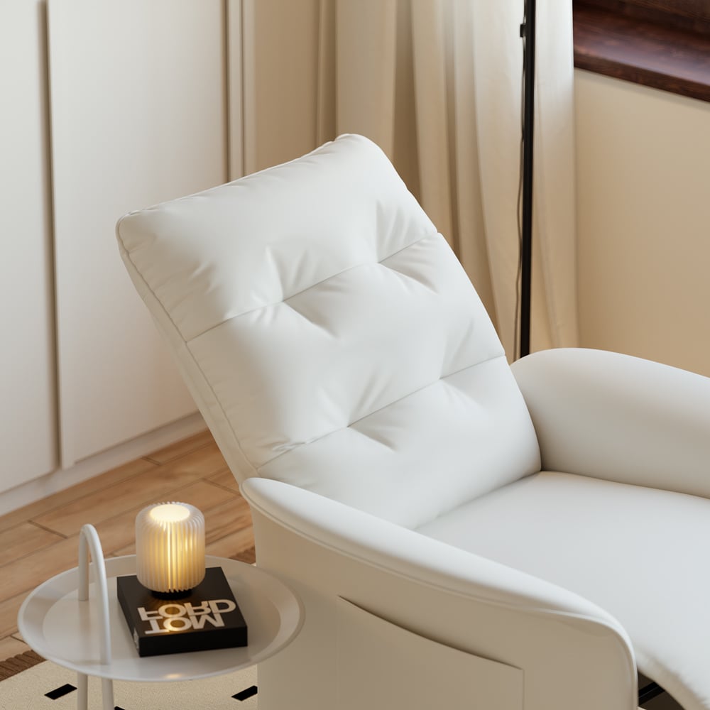 Modern White Leather Power Recliner High Back Sleeper Chair with Side Pocket