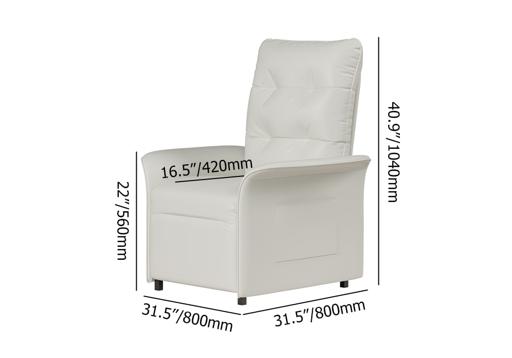 Modern White Leather Power Recliner High Back Sleeper Chair with Side Pocket