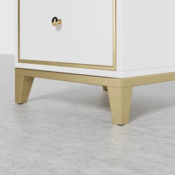 Modern White Nightstand with 2-Drawer and Gold Legs