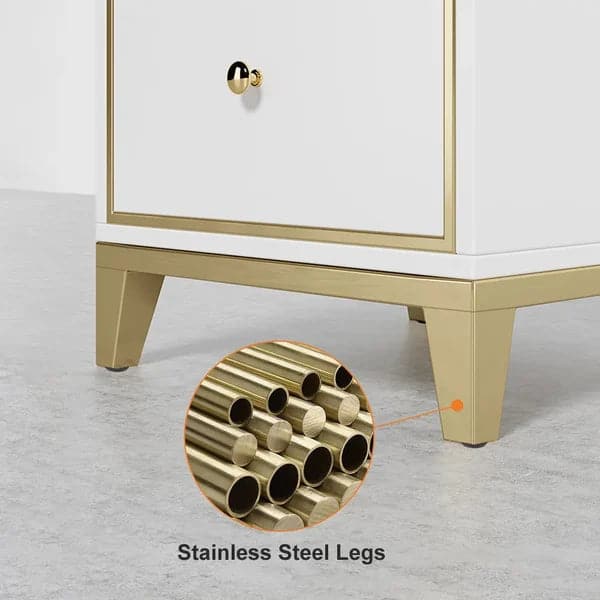 Modern White Nightstand with 2-Drawer and Gold Legs