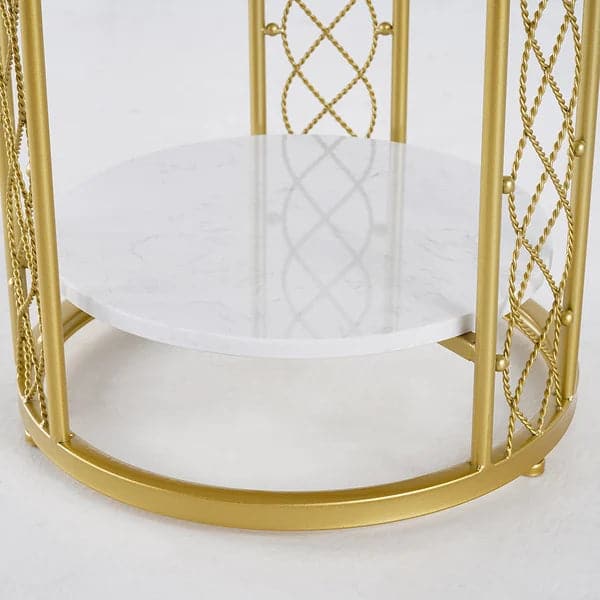 Table d'appoint ronde blanche moderne avec rangement, table d'appoint en marbre et métal doré