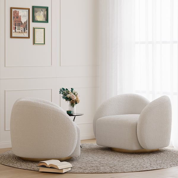 Modern White Swivel Accent Chair Cloud Boucle Lounge Chair