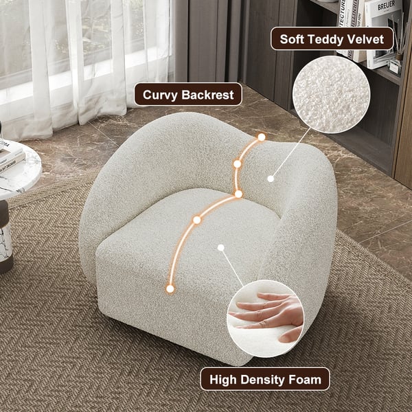 Modern White Swivel Accent Chair Cloud Boucle Lounge Chair