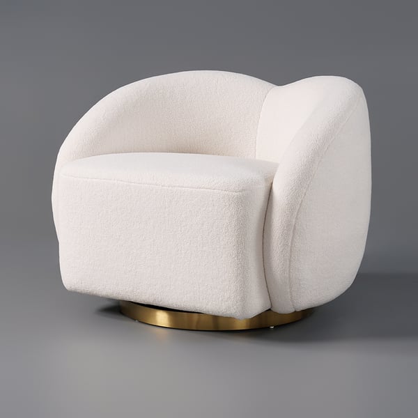 Modern White Swivel Accent Chair Cloud Boucle Lounge Chair