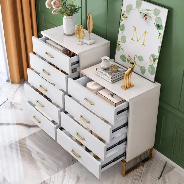 Modern White Wooden Chest with 6-Drawer Gold Legs in Large