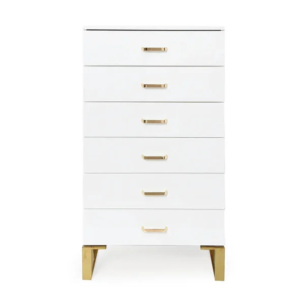 Modern White Wooden Chest with 6-Drawer Gold Legs in Large