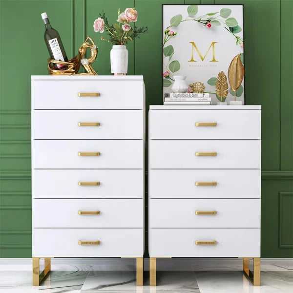 Modern White Wooden Chest with 6-Drawer Gold Legs in Large