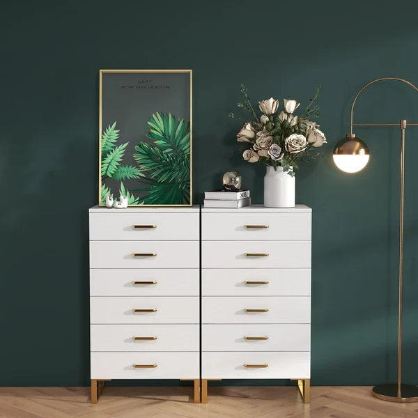 Modern White Wooden Chest with 6-Drawer Gold Legs in Large