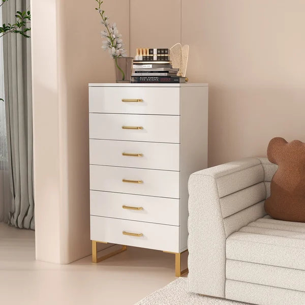 Modern White Wooden Chest with 6-Drawer Gold Legs in Large