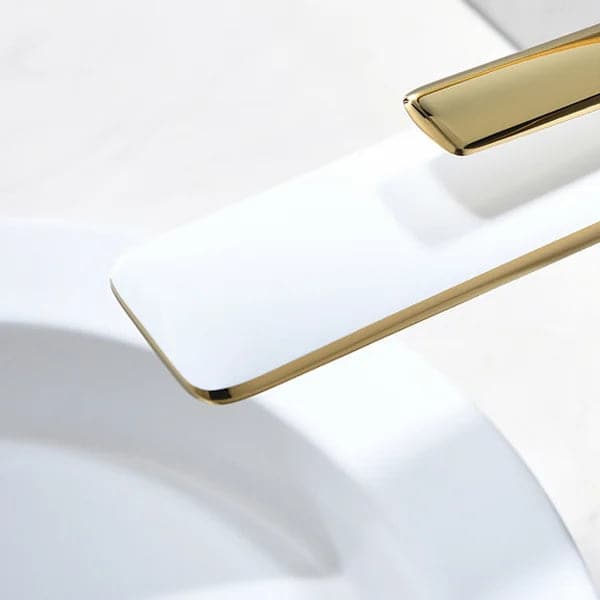 Robinet de lavabo de salle de bains en laiton à poignée unique, blanc et or moderne