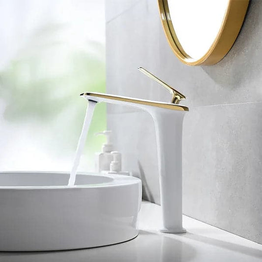 Modern White and Gold Single Hole Single Handle Brass Vessel Bathroom Sink Faucet