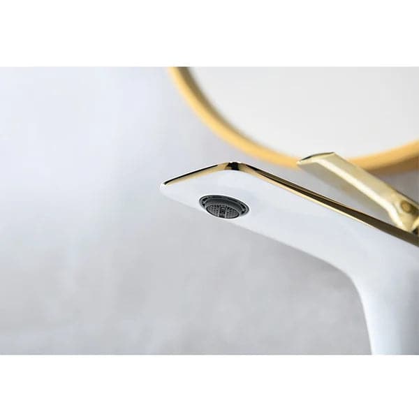 Modern White and Gold Single Hole Single Handle Brass Vessel Bathroom Sink Faucet