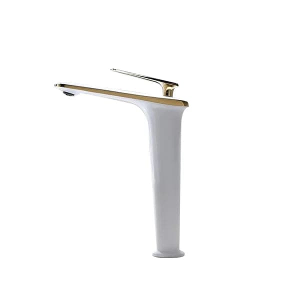 Robinet de lavabo de salle de bains en laiton à poignée unique, blanc et or moderne