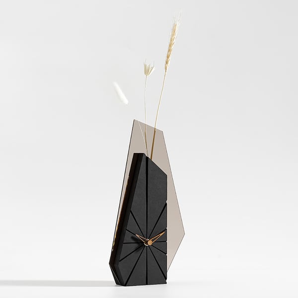 Horloge de cheminée et de table à géométrie abstraite noire en bois moderne