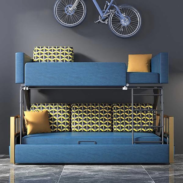 Lit superposé moderne en bois, canapé-lit convertible, 3 places, oreillers inclus