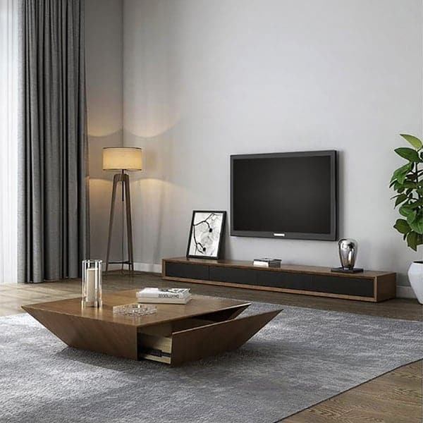 Modern Wood Coffee Table with Storage Square Drum Coffee Table with 1-Drawer