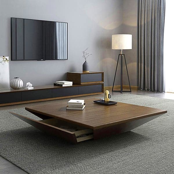 Modern Wood Coffee Table with Storage Square Drum Coffee Table with 1-Drawer